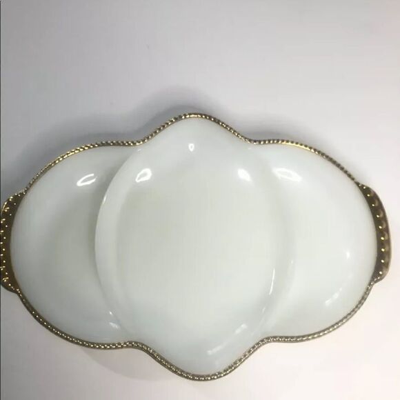 mid century modern anchor hocking fire-king relish dish with gold trim fall - Picture 2 of 8